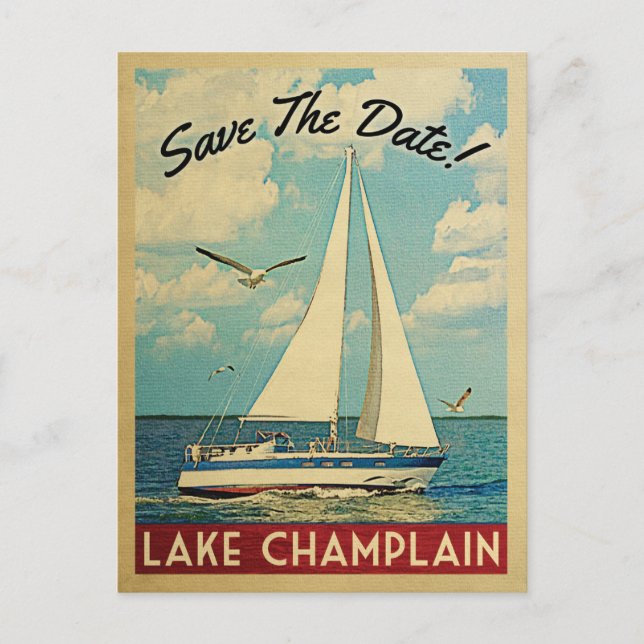 Carte Postale Faire-part Lac Champlain Sauvez La Date Voilier Nautique (Devant)