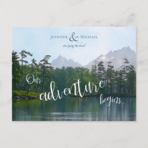 Carte Postale Faire-part Lac dans les montagnes notre aventure commence mar