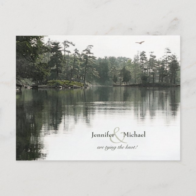 Carte Postale Faire-part lac rustique tranquille reflets d'evereaux mariage (Devant)
