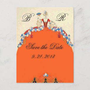 CARTE POSTALE FAIRE-PART LADY ORANGE / MARIAGE PARTY ENREGISTRER LE MONOGRA