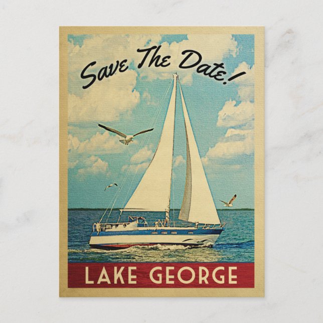 Carte Postale Faire-part Lake George Enregistrer la Date Voilier Nautique (Devant)