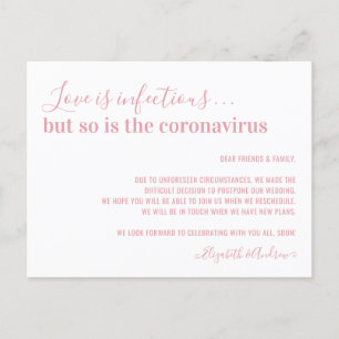 Carte Postale Faire-part L'amour est contagieux rose blush Report de mariag