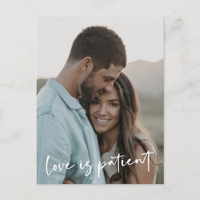 Carte Postale Faire-part L'amour est patient | Nouvelle date photo de scrip (Devant)