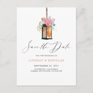 Carte Postale Faire-part Lanterne fleurie Jardin moderne Enregistrer la dat