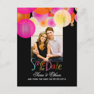 Carte Postale Faire-part Lanternes PixDezines pour annoncer la date de mari