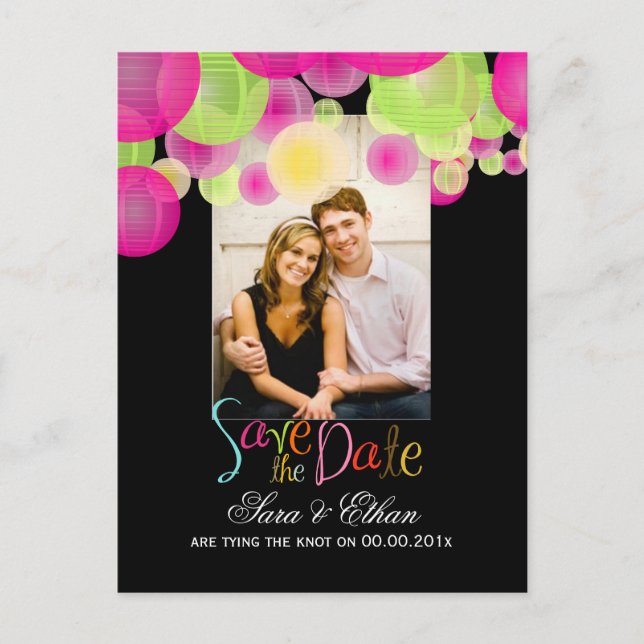 Carte Postale Faire-part Lanternes PixDezines pour annoncer la date de mari (Devant)