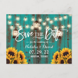Carte Postale Faire-part Lanternes Rustiques & Tournesols Teal Enregistrer