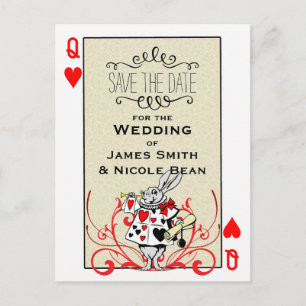 Carte Postale Faire-part Lapin Blanc Reine de Cœur Wonderland Sauvegarder l