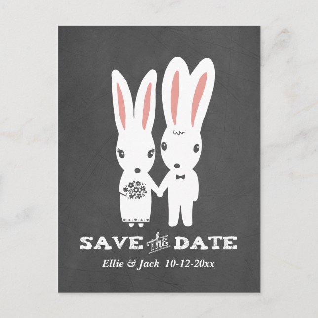 Carte Postale Faire-part Lapin Lapin Mariage Enregistrer la date (Devant)