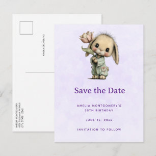 Carte Postale Faire-part Lapin mignon tenant une tulipe