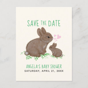 Carte Postale Faire-part Lapins Adorables Cœurs Save The Date Baby Shower