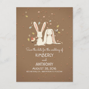 Carte Postale Faire-part Lapins Mignons Couple Sauvegarder la Date
