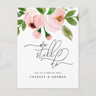 Carte Postale Faire-part L'aquarelle rose florale change de date mariage