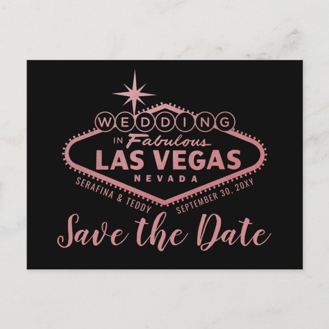 Carte Postale Faire-part Las Vegas Mariage Rose Gold Save the Date (Devant)