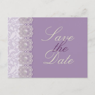 Carte Postale Faire-part Lavande dentelle et perles Enregistrer la date Car