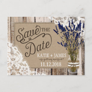 Carte Postale Faire-part Lavande et dentelle Plaques en bois rustique Enreg
