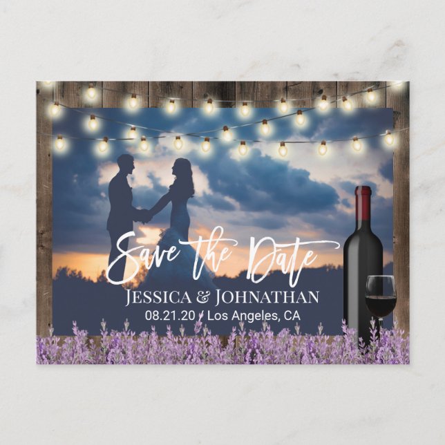 Carte Postale Faire-part Lavande rustique Mariage floral Photo Enregistrer  (Devant)