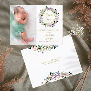Carte Postale Faire-part Lavender Floral Baby Photo Or Merci Naissance