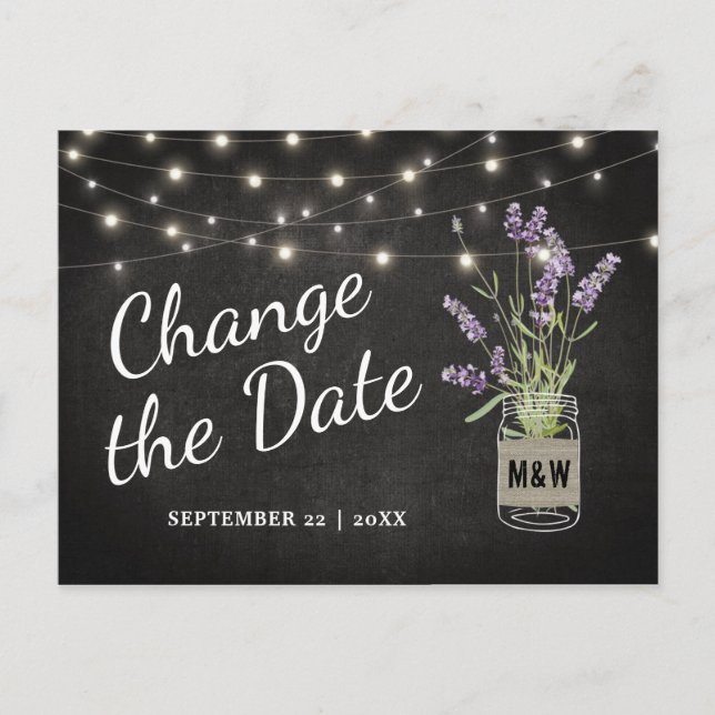 Carte Postale Faire-part Lavender Mason Jar Mariage Modifier la date (Devant)