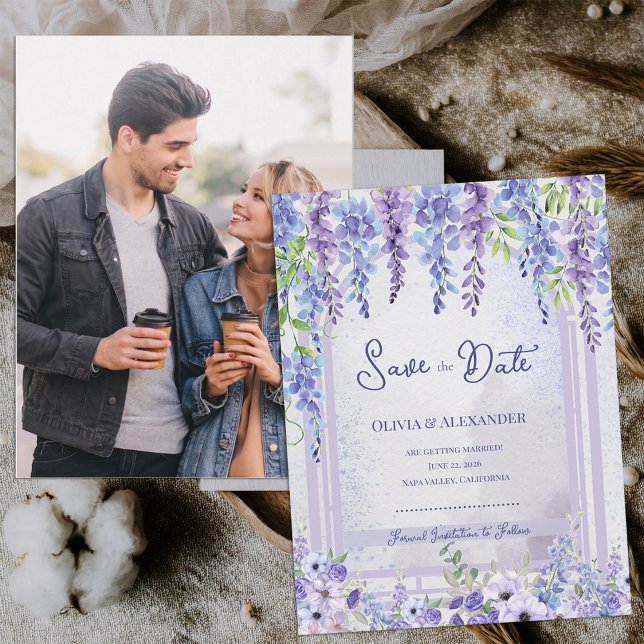 Carte Postale Faire-part Lavender Wisteria Floral Arch Photo Save the Date  (Lavender Wisteria Floral Arch Photo Save the Date | Romantic Purple Garden Wedding Announcement)