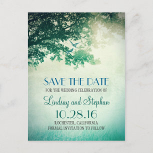 Carte Postale Faire-part le cru rustique d'arbre et d'inséparables font