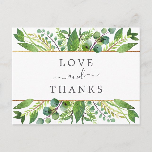 Carte Postale Faire-part Le Merci de la Collection Mariage Verdure & Or (Devant)