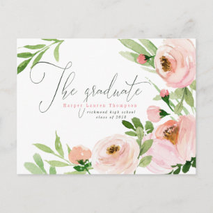 CARTE POSTALE FAIRE-PART LE ROSE DE LA RÉUSSITE FLEURS A L'AQUARELLE