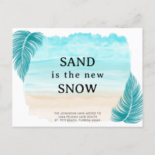 Carte Postale Faire-part Le sable de la plage aux feuilles de palmier est l