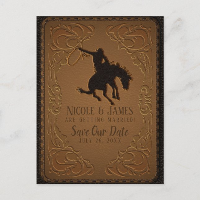 Carte Postale Faire-part Leather Western Wild West Cowboy Enregistrer La Da (Devant)