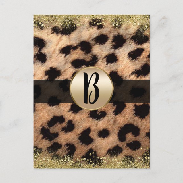 Carte Postale Faire-part Léopard Guépard Or Paillettes Monogramme Flyer Mai (Devant)