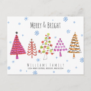 Carte Postale Faire-part Les arbres de Noël modernes joyeux et brillants