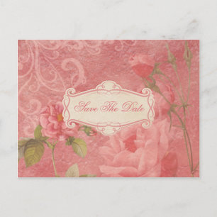 Carte Postale Faire-part Les roses roses vintages font gagner la date