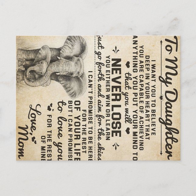 Carte Postale Faire-part Lettre adorable à ma fille | Cadeau charmant (Devant)