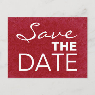 Carte Postale Faire-part Lettres en gras rouge et blanc Enregistrer la date