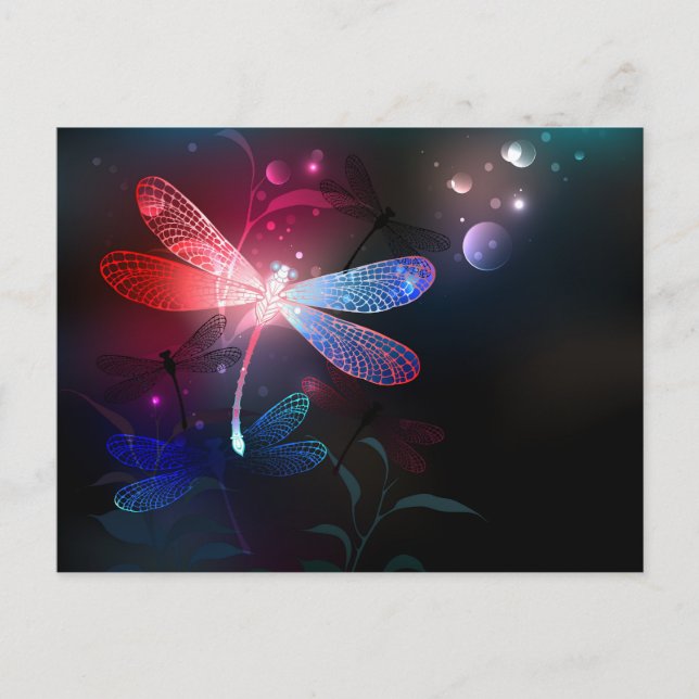 Carte Postale Faire-part Libellule rouge lumineuse (Devant)