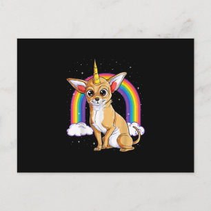 Carte Postale Faire-part licorne chihuahua filles espace galaxie arc-en-cie