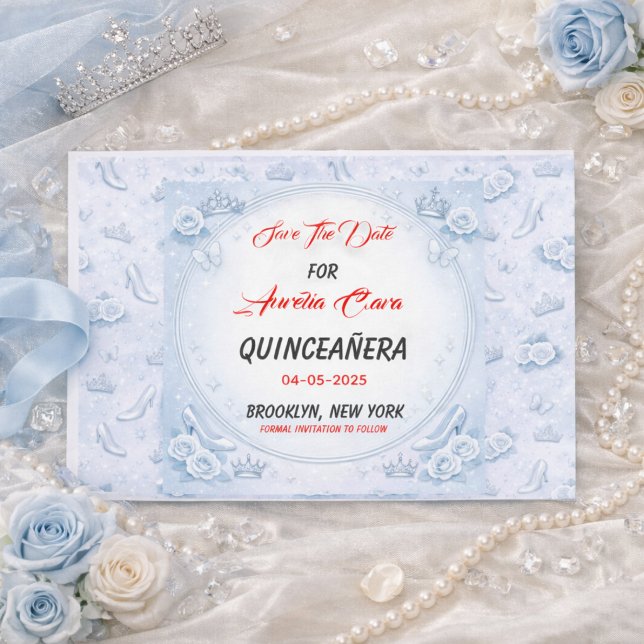 Carte Postale Faire-part Light Blue Silver Princess Quinceanera Birthday  (Light Blue Silver Princess Quinceanera Birthday Announcement Postcard
)