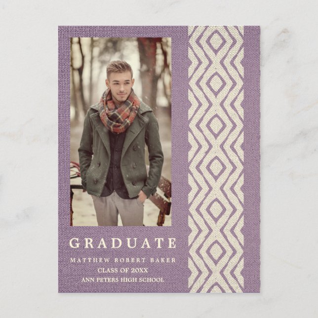 Carte Postale Faire-part Lilac Boho Tribal Texture Graduation Photo (Devant)