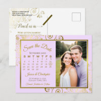Lilac Pourpre Or Calendrier de Sauvegarde de Date 