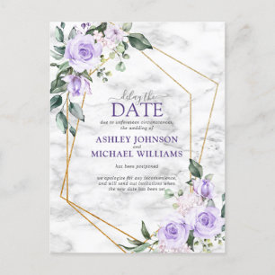 Carte Postale Faire-part Lilas Lavande Or Géométrique Reporter la date