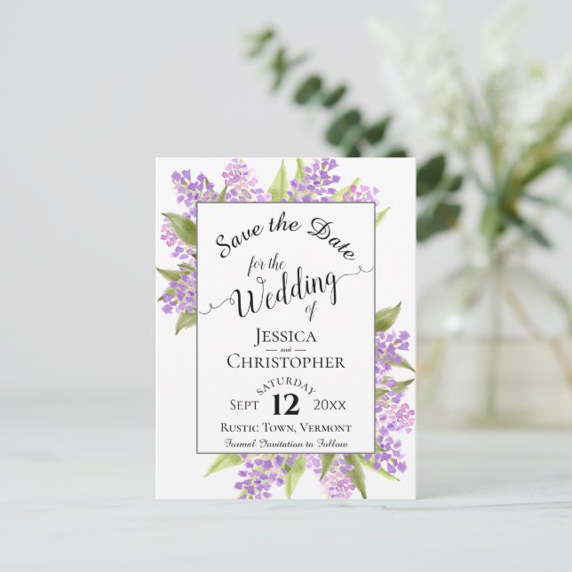 Carte Postale Faire-part Lilas Rustiques et Mariage de Calligraphie Enregis (Debout devant)