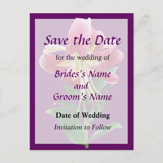 Carte Postale Faire-part Lily Stargazer Regardant vers le Bas Mariage Enreg (Devant)