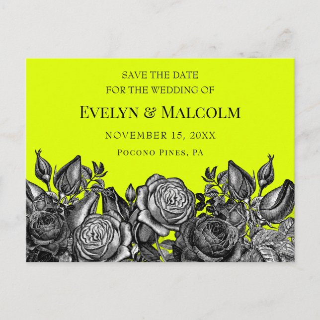 Carte Postale Faire-part Lime Rose noire verte Enregistrer la date STD (Devant)