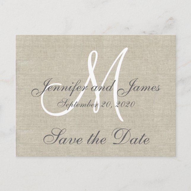 Carte Postale Faire-part Linge de monogramme Enregistrer la date (Devant)