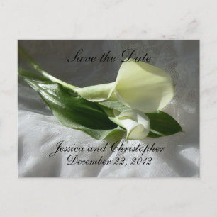 Carte Postale Faire-part Lis callas sur dentelle blanche Save the Date