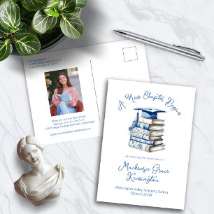 Carte Postale Faire-part Livres Toile Bleue et Blanche Nouveau Chapitre Rem