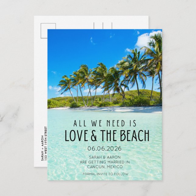 Carte Postale Faire-part Love and The Beach Destination Wedding Date de sau (Devant / Derrière)