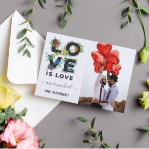 Carte Postale Faire-part Love Is Love Floral Photo Mariage