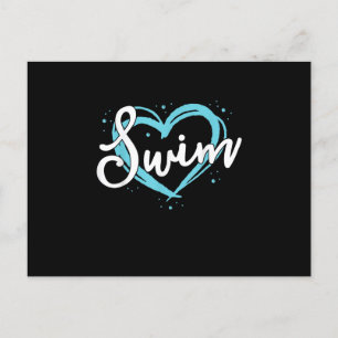 Carte Postale Faire-part Love Swim Team Heart Lover Blue Swimmer