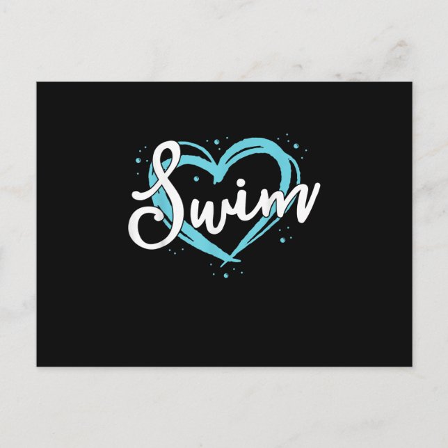 Carte Postale Faire-part Love Swim Team Heart Lover Blue Swimmer (Devant)